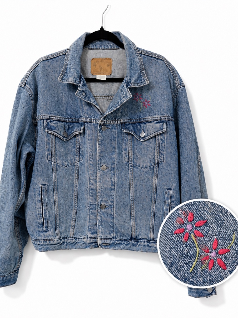 Gap Vintage Denim Jacket 1991 Sz. L Floral Embroidered Y2K 90’s Retro Western